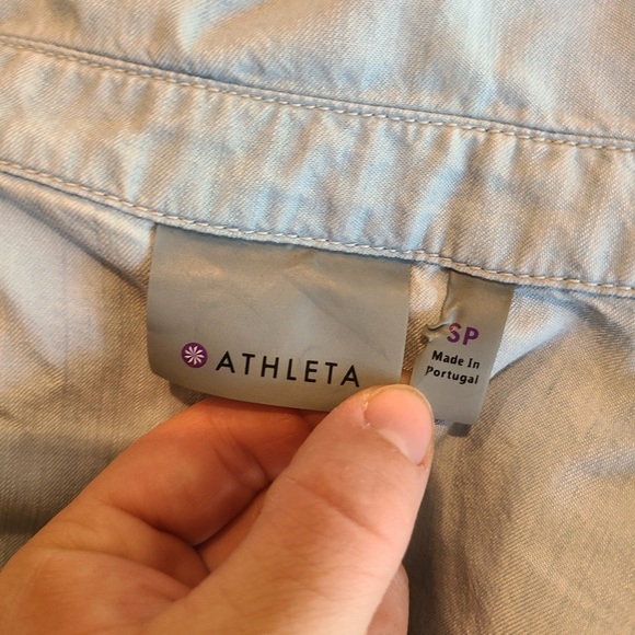 🔴Athleta Stellar Light Blue Lyocell Chambray 3/4 Sleeve Midi Shirt Dress small - Picture 16 of 16